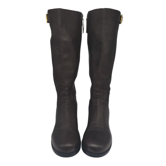 Prada Boots Womens 39.5 9.5 Brown Leather Knee High Block Heel Riding Side Zip - Picture 5 of 16